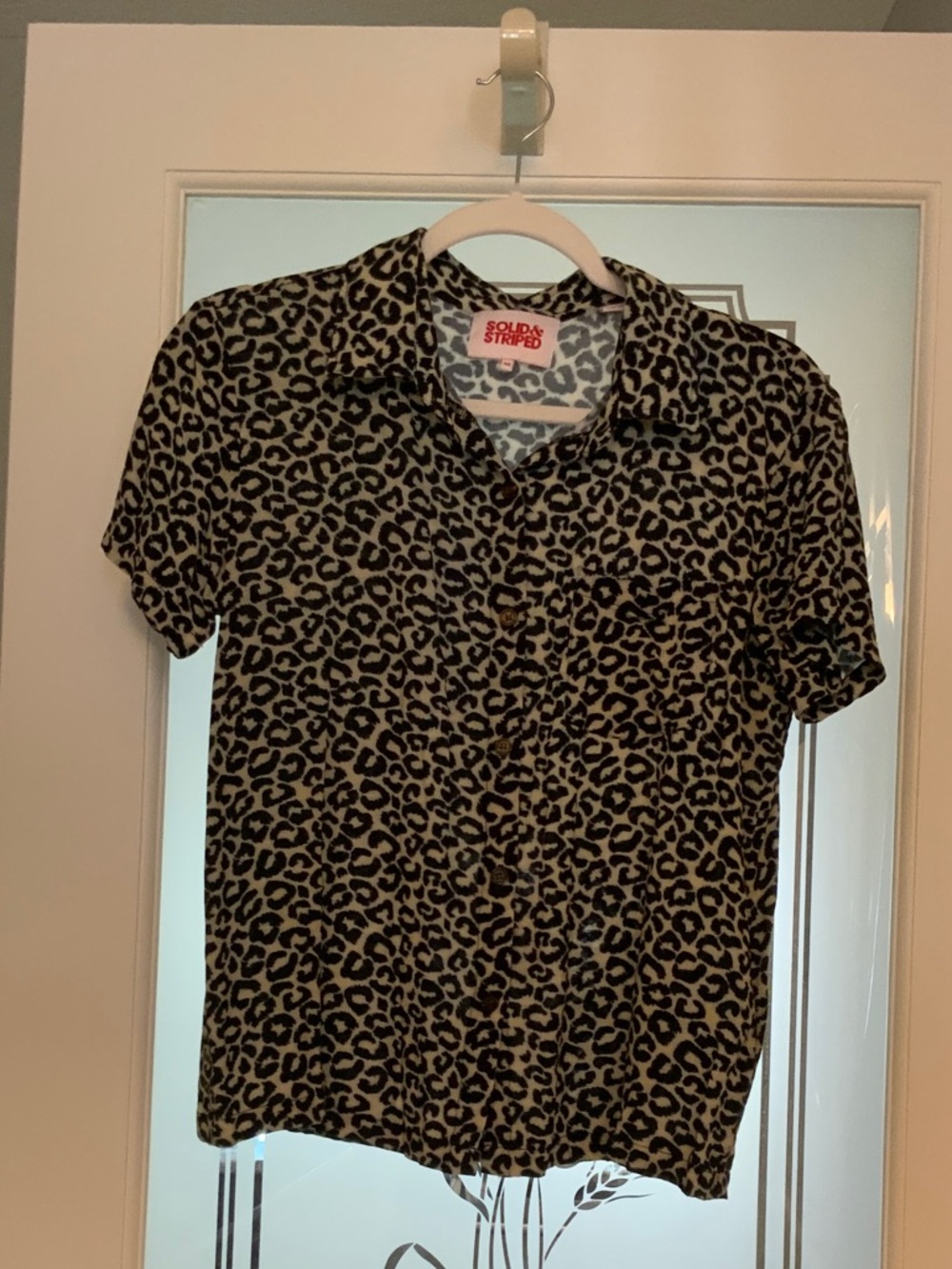 SOLID & STRIPED Leopard-Print Short Sleeve Button-Down — Black & Tan